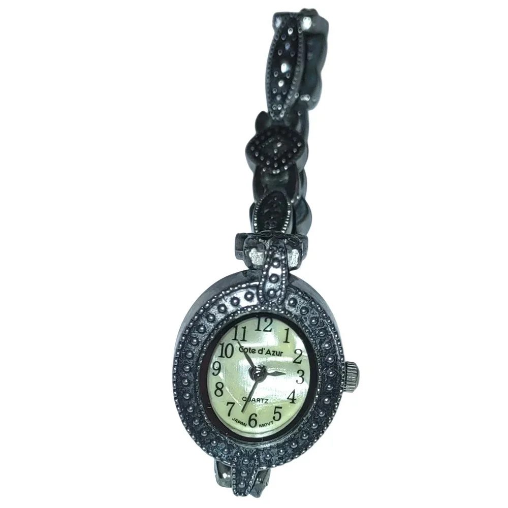 Cote d'Azur Womens Quartz Watch Vintage Style Silver Tone Mother of Pearl Dial